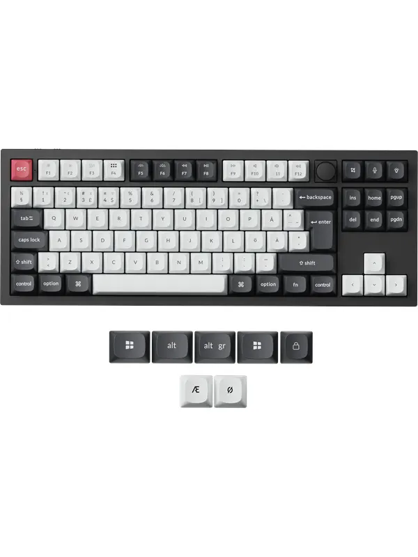 Keychron Q3 HE 80% Knob Wireless Tri-Mode QMK - Gateron 2.0 Magnetic Switch - Carbon Black - Gaming Keyboard - Utan numpad - Nordisk - Svart