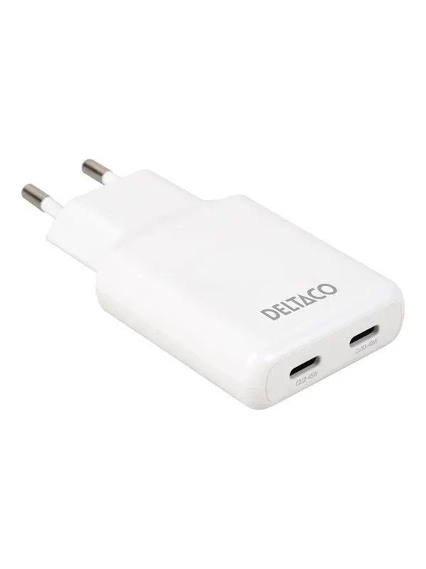Deltaco Slim USB-C Wall Charger 45W | 2x USB-C | PPS + PD | White