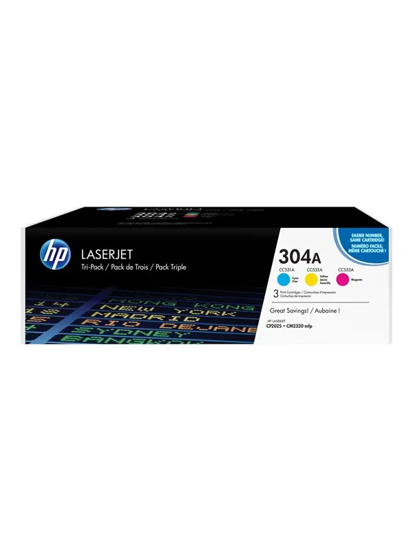 HP 304A / CF372AM 3-Pack Yellow Cyan Magenta Toner