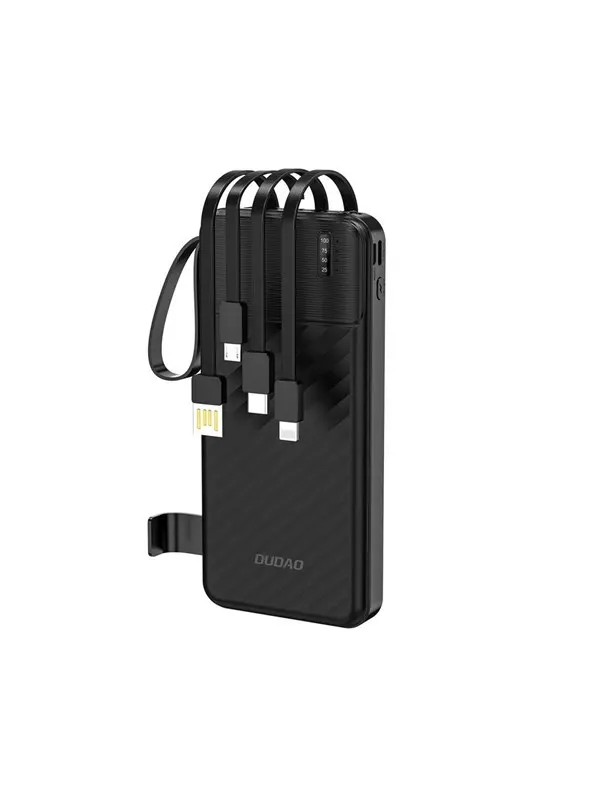 Dudao K11 10000mAh Powerbank with Built-in Cables - Black - 10000 mAh