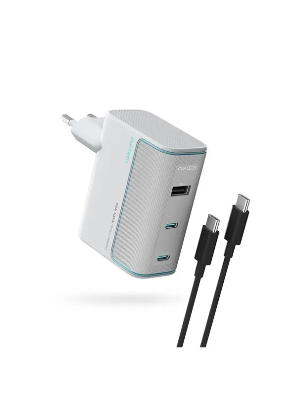 CUKTECH AD1003EU 100W GaN 2x USB-C + USB-A Wall Charger with Cable - White