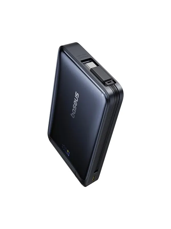 Baseus Nomos 10000mAh 30W Qi2 Power Bank with MagSafe Compatible Stand with Built-in USB-C Cable - Black - 10000 mAh
