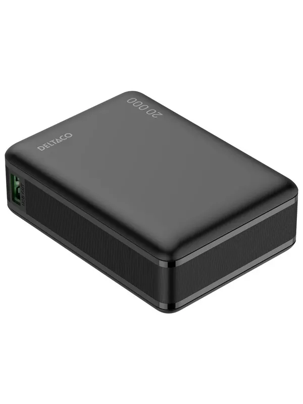 Deltaco PB-C1012 Powerbank | PD 65W | 1x USB-C + 1x USB-A | Black - 20000 mAh