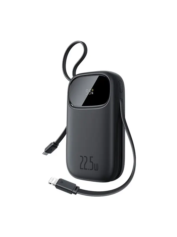 Baseus EnerFill FC31 20000mAh 22.5W Powerbank with Digital Display and 2 Built-in Cables (USB-C + Lightning) - Black - 20000 mAh