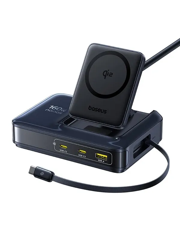 Baseus Nomos NH21 Qi2 160W 4-in-1 Wireless Charging Station with Retractable Cable - Black
