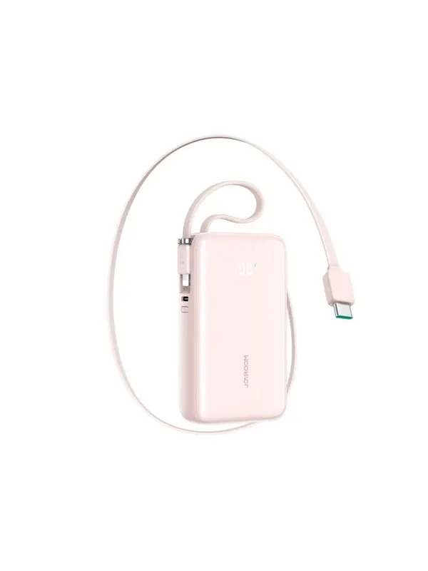 Joyroom JR-PR2L 10000mAh 35W Power Bank with Built-in Retractable USB-C Cable and Lightning Lanyard Cable - Pink - 10000 mAh
