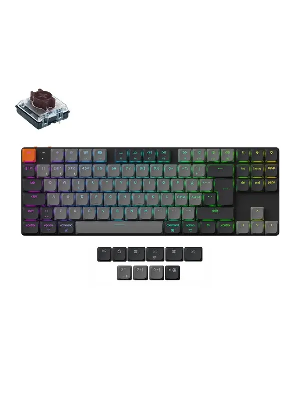 Keychron K1 v6 RGB QMK Wireless Hot Swap QMK - Low Profile 2.0 Brown - Gaming Keyboard - Utan numpad - Nordisk - Svart