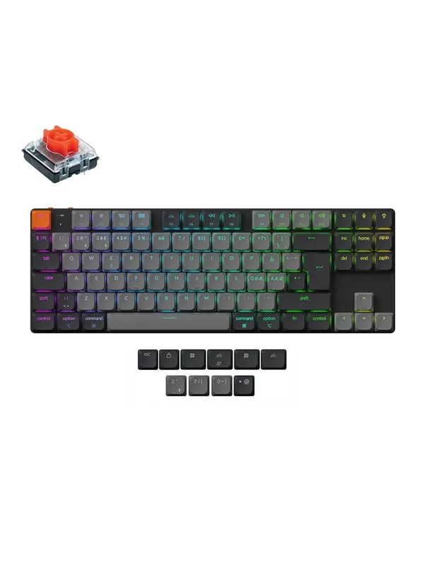 Keychron K1 v6 RGB QMK Wireless Hot Swap QMK - Low Profile 2.0 Red - Gaming Keyboard - Utan numpad - Nordisk - Svart