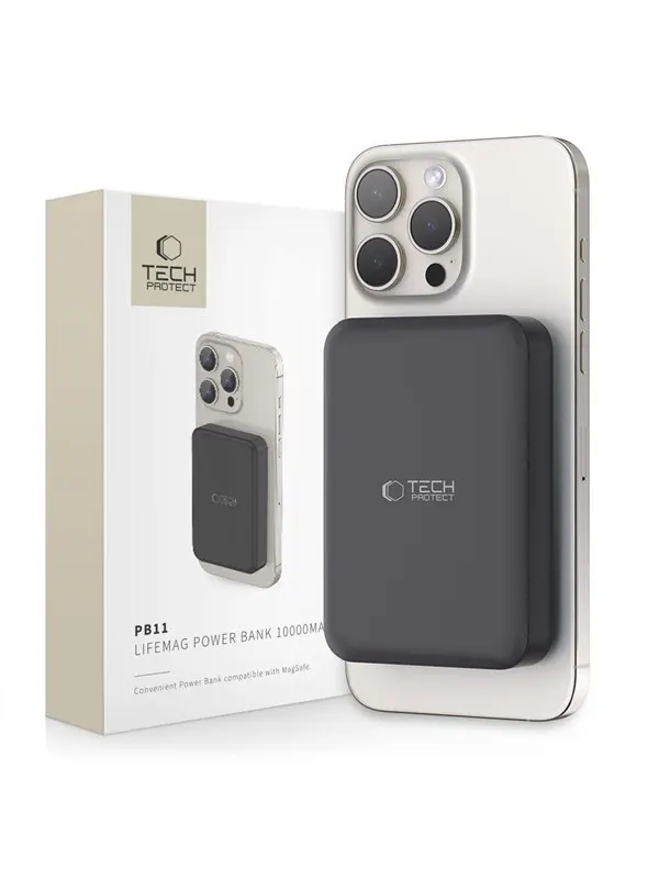 Tech-Protect LifeMag PB11 Power Bank with MagSafe 10000mAh 15W USB-C Port - Black + USB-C Cable - 10000 mAh