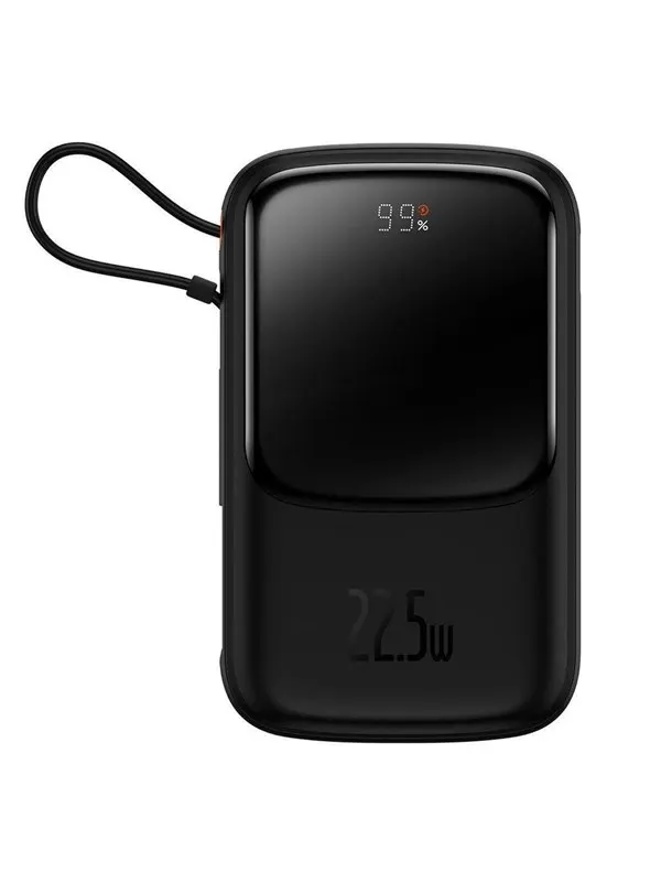 Baseus Qpow Digital Display Fast Charging Power Bank 10000mAh 22.5W QC/PD/SCP/FCP with Built-in USB-C Cable Black - 10000 mAh