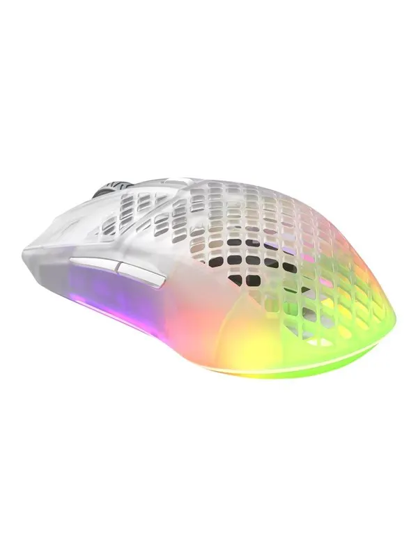 SteelSeries Aerox 3 Wireless 2022 - Ghost - Gamingmus - Optic - 6 knappar - Vit med RGB ljus