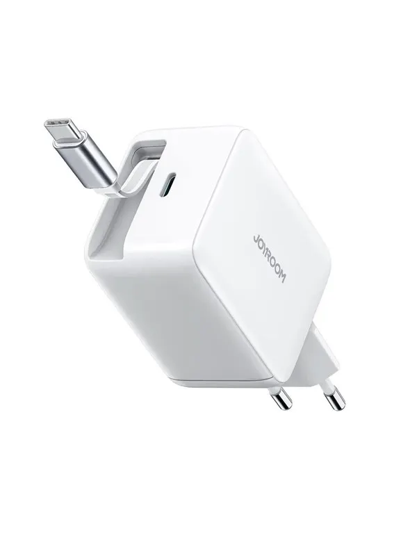Joyroom JR-TCL06 67W GaN Wall Charger with Built-in Retractable USB-C Cable - White