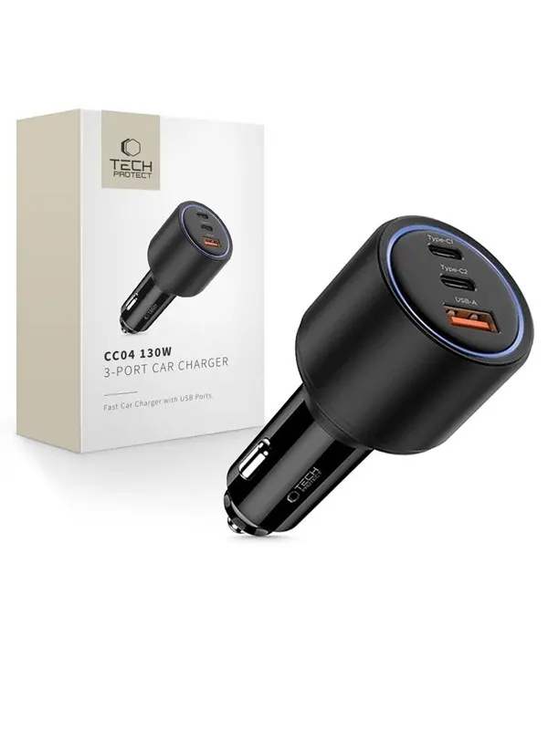 Tech-Protect CC04 3-port PD130W car charger - black