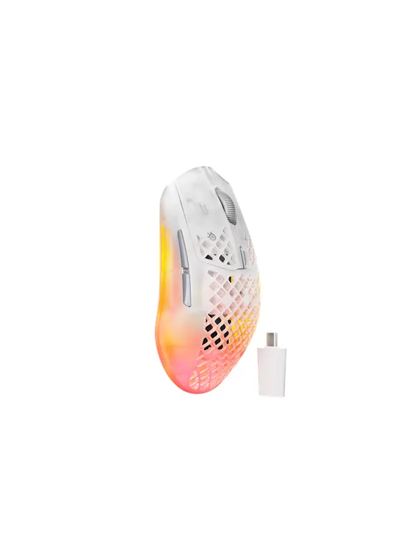 SteelSeries Aerox 3 WL Gen 2 (Ghost) - Gamingmus - Optic - 5 knappar - Vit med RGB ljus