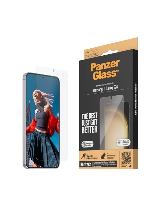 PanzerGlass Screen Protector Samsung Galaxy S24 | Ultra-Wide Fit w. EasyAligner