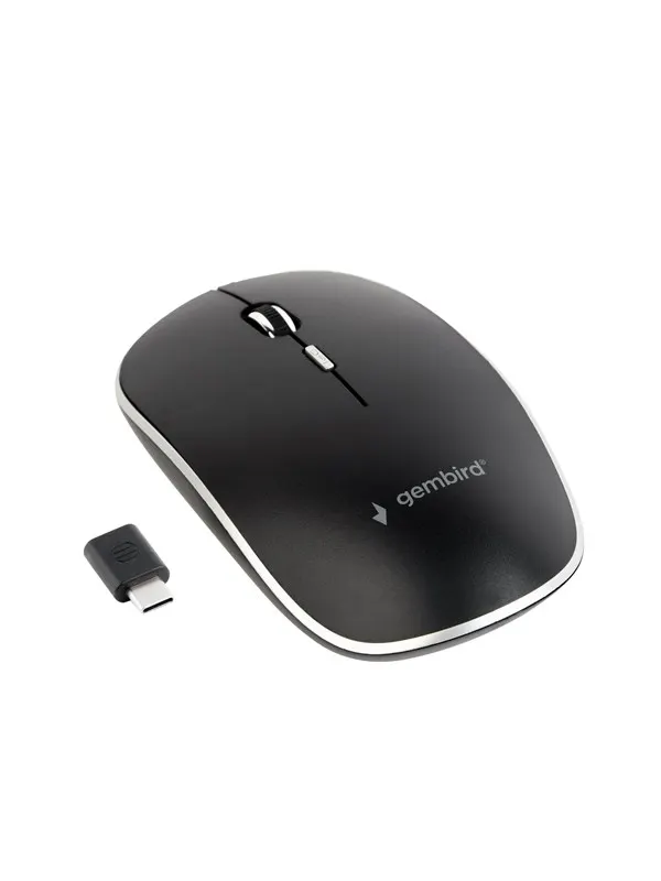 Gembird Silent wireless optical mouse - USB-C receivcer - Mouse - Optic - 4 knappar - Svart