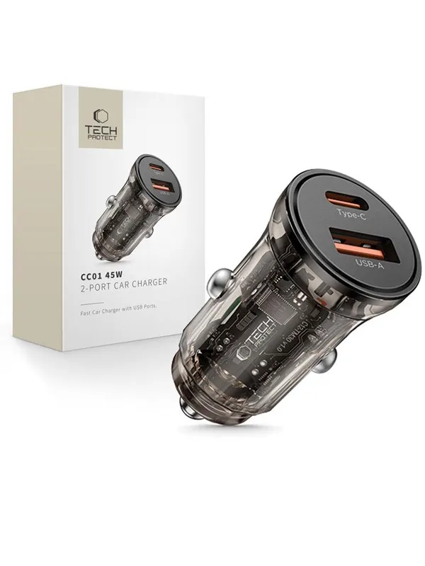 Tech-Protect CC01 Car Charger 45W 2-Ports USB-A / USB-C - Black