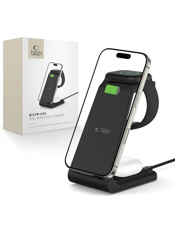 Tech-Protect QI15W-A36 3in1 Charging Station for Apple - Black