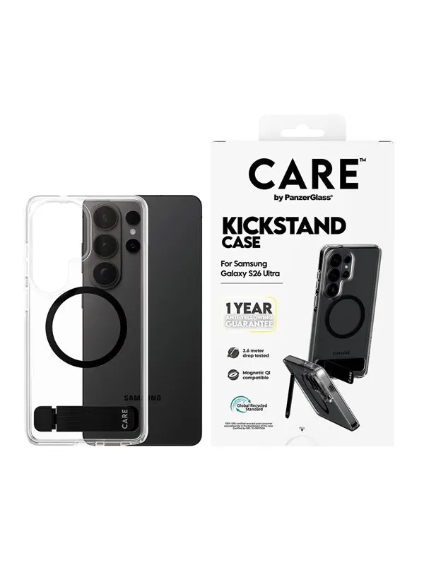 CARE by PanzerGlass Urban Explorer Case Transparent w. Black Kickstand & Qi Samsung Galaxy S26 Ultra