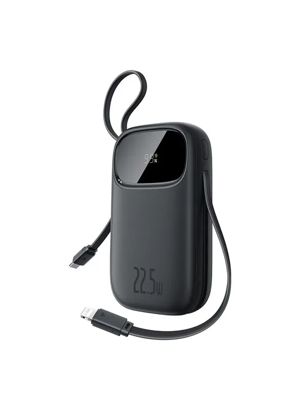 Baseus EnerFill FC31 10000mAh 22.5W Powerbank with Digital Display and 2 Built-in Cables (USB-C + Lightning) - Black - 10000 mAh