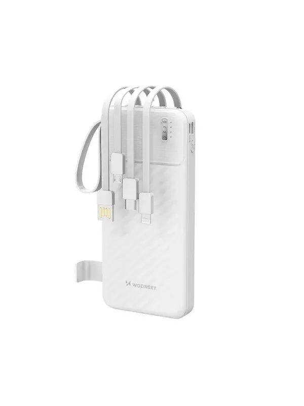 Wozinsky W11-W 10000mAh 10W Powerbank with Built-in Cables and Flashlight - White - 10000 mAh