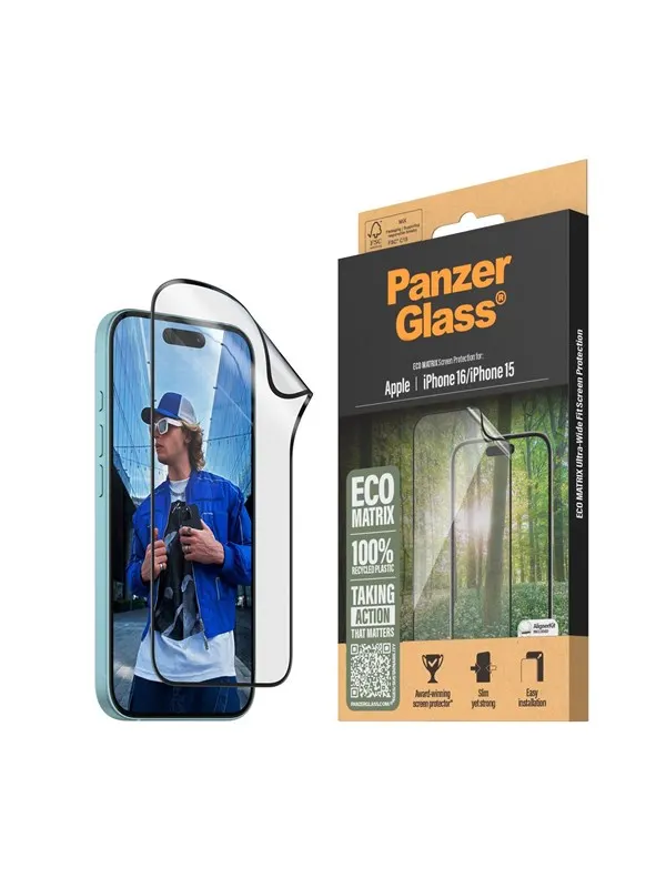 PanzerGlass Eco MATRIX Screen Protector iPhone 16 | 15 | Ultra-Wide Fit