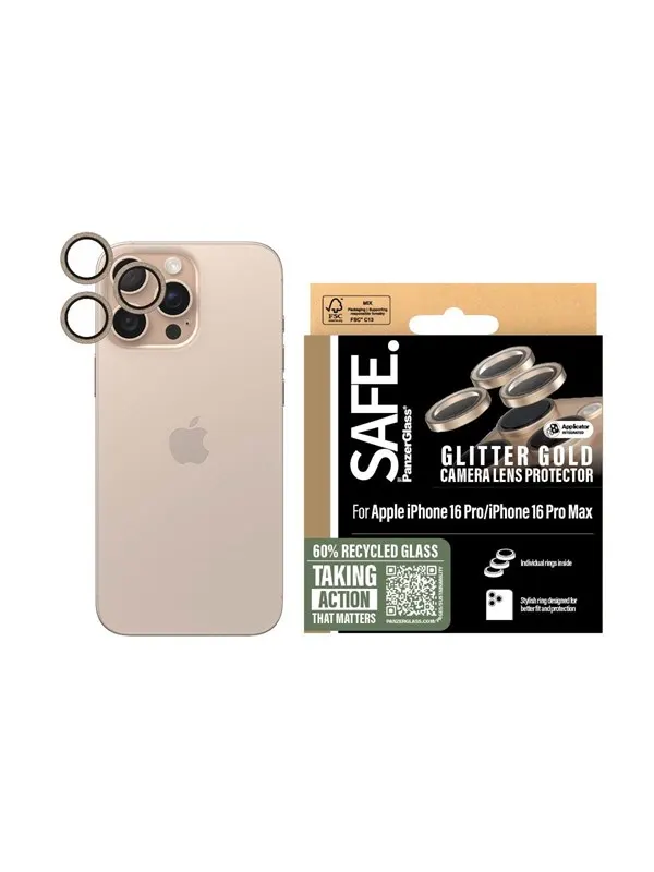 SAFE by PanzerGlass Camera Lens Protector Glitter Gold iPhone 16 Pro | 16 Pro Max