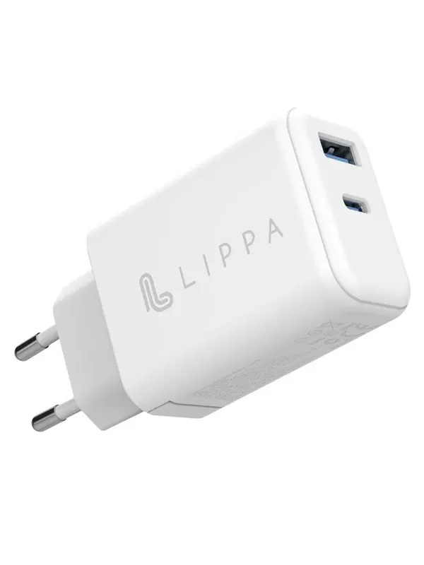 Lippa 65W USB-C PD &amp; USB-A QC GaN Wall Charger - White