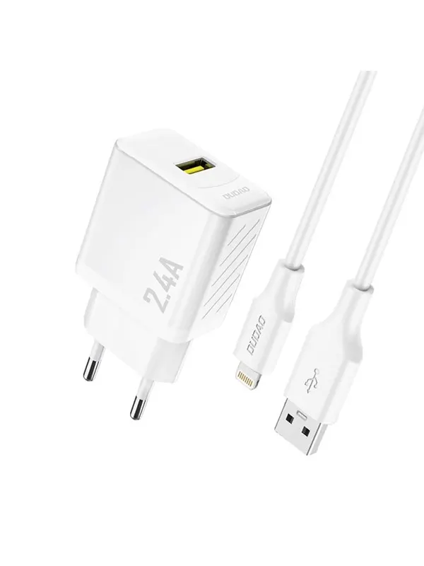 Dudao A23LEU 2.4A GaN EU USB-A wall charger with USB-A cable - Lightning - white