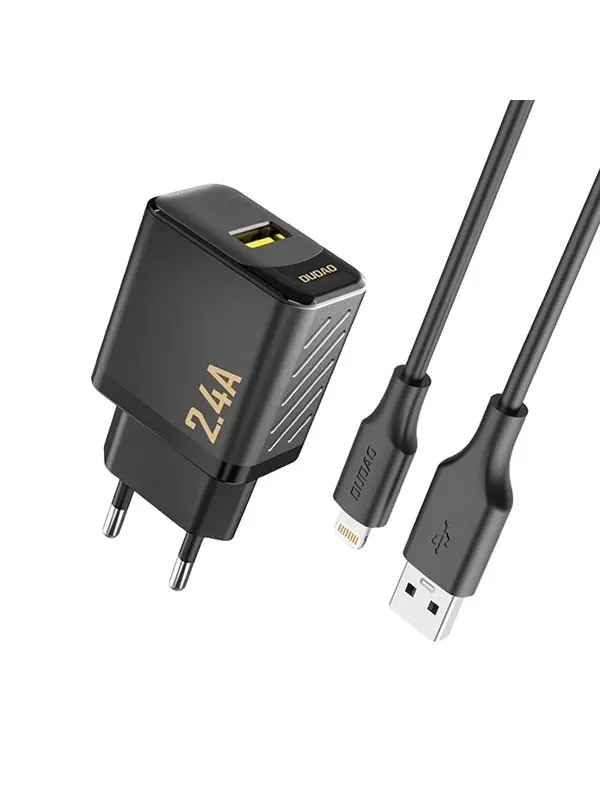 Dudao A23LEU 2.4A GaN EU USB-A wall charger with USB-A cable - Lightning - black