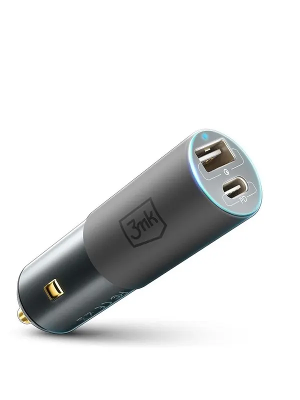 3mk Hyper Car Charger USB-C USB-A 100W - Silver