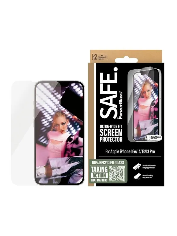 SAFE by PanzerGlass Screen Protector iPhone 17e | 16e | 14 | 13 | 13 Pro | Ultra-Wide Fit w. EasyAligner