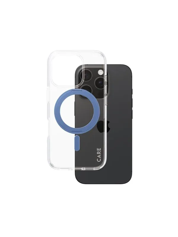 CARE by PanzerGlass Feature Case Transparent w. Blue Kickstand & MagSafe iPhone 16 Pro