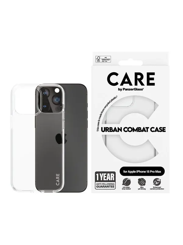 CARE by PanzerGlass Flagship Case Transparent Urban Combat w. Clear Frame iPhone 15 Pro Max
