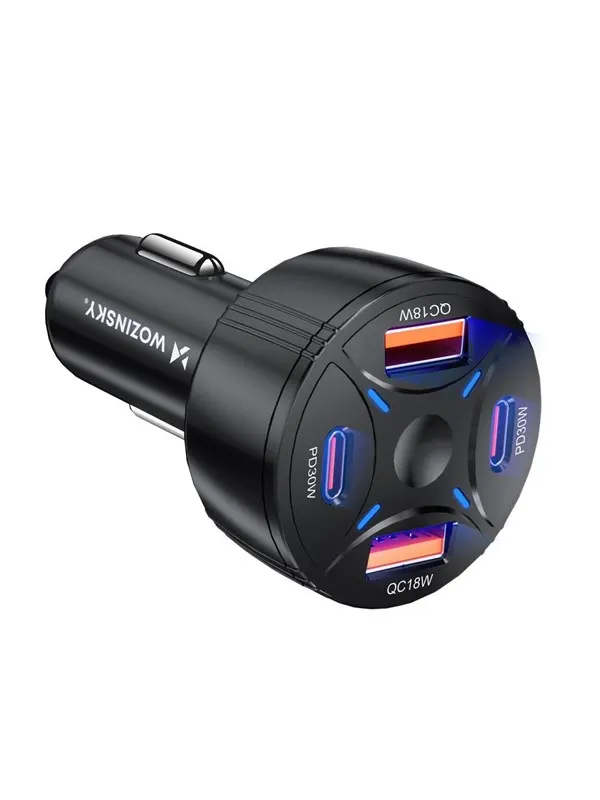 Wozinsky WLS-04 Car Charger 60W 2xUSB-C 2xUSB-A - Black