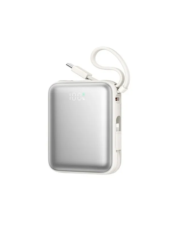 Joyroom JR-PBF27 10000mAh 22.5W Powerbank with Built-in USB-C and Lightning Cables - White - 10000 mAh