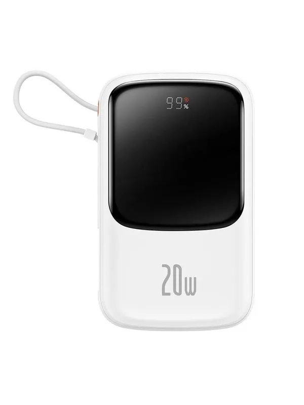 Baseus Qpow Digital Display Power Bank with Fast Charging 10000mAh 20W QC/PD/SCP/FCP with Built-in Lightning Cable White - 10000 mAh