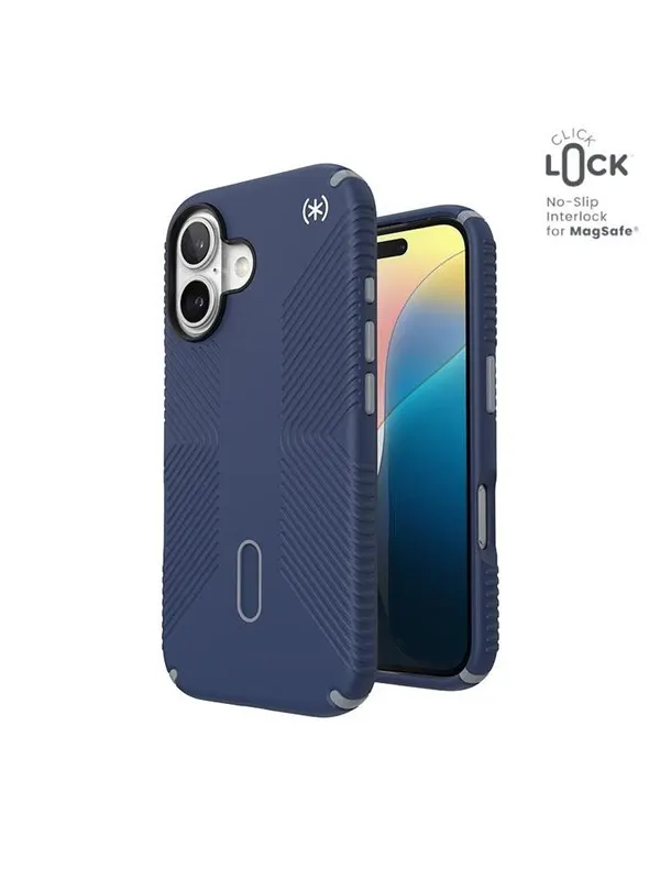 Speck Presidio2 Grip ClickLock &amp; MagSafe - iPhone 16 Case - Coastal Blue / Dust Gray / White