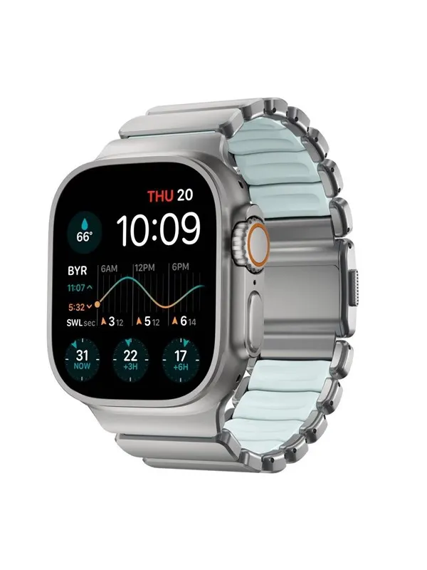 Nomad Stratos Band - 49mm | Natural Titanium | Icy Blue Glow FKM