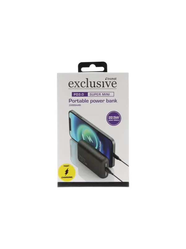 Insmat power bank - Li-pol - USB 24 pin USB-C - 22.5 Watt - 20000 mAh