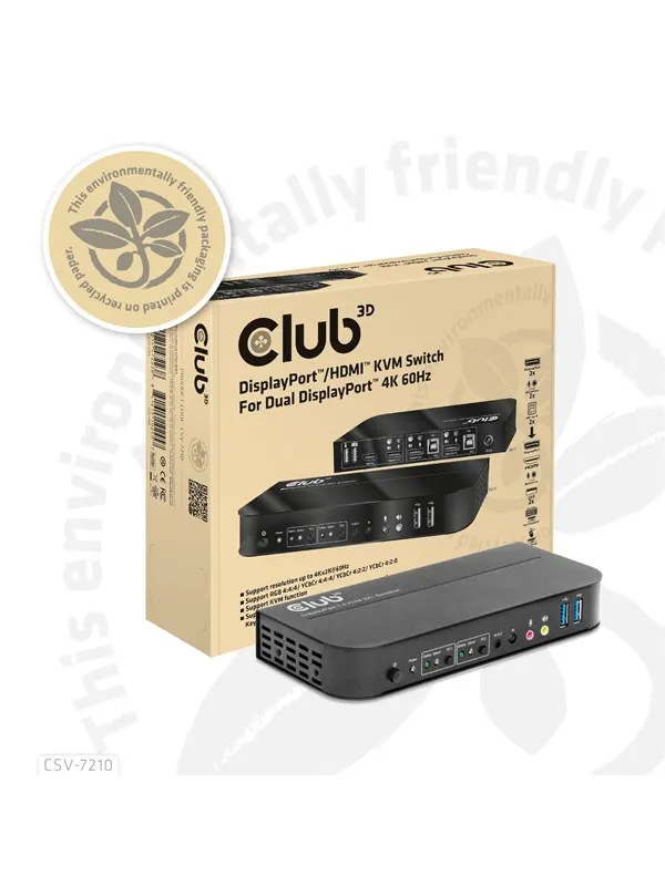 Club 3D CSV-7210 DisplayPort/HDMI KVM Switch for Dual DisplayPort 4K60Hz