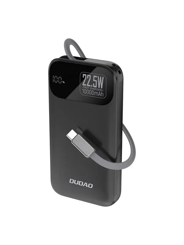 Dudao K31 10000 mAh 22.5W PD Powerbank with Built-in Cable - Black - 10000 mAh