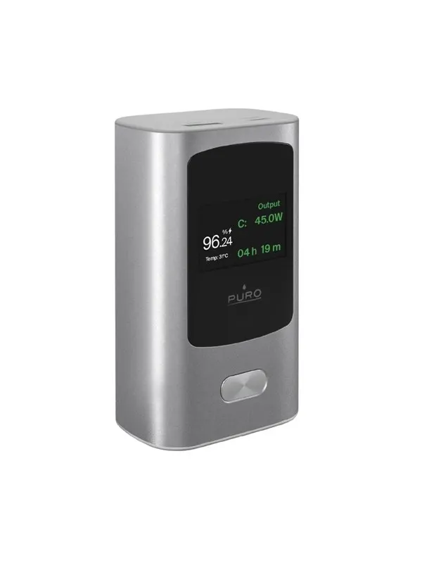 Puro 45W 10000mAh USB-A USB-C Power Bank with Display - Grey - 10000 mAh