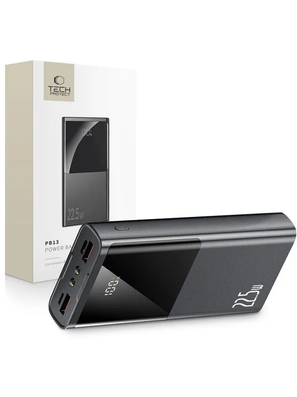 Tech-Protect Powerbank PB13 20000mAh 22.5W 2x USB-A / USB-C / Lightning with USB-C / USB-A cable - grey - 20000 mAh
