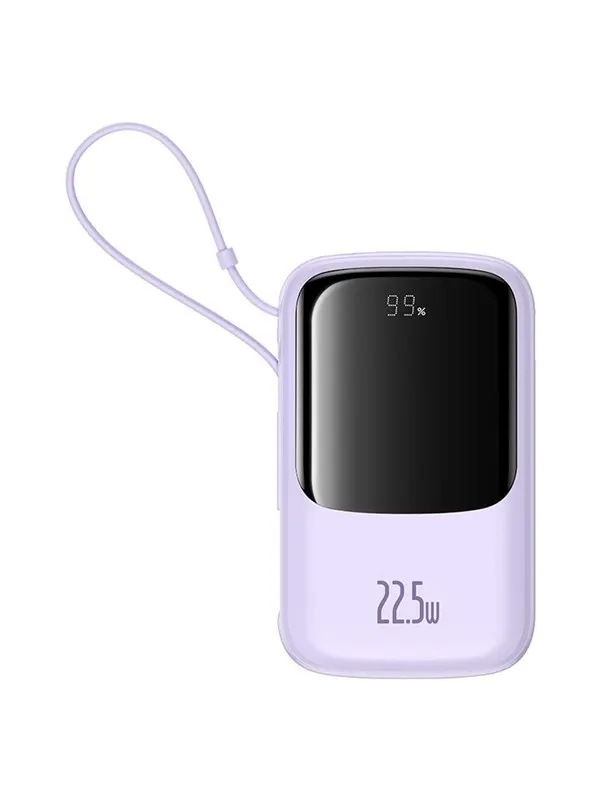 Baseus Qpow Pro+ 10000mAh 22.5W Power Bank with Built-in USB-C Cable and Display - Purple - 10000 mAh