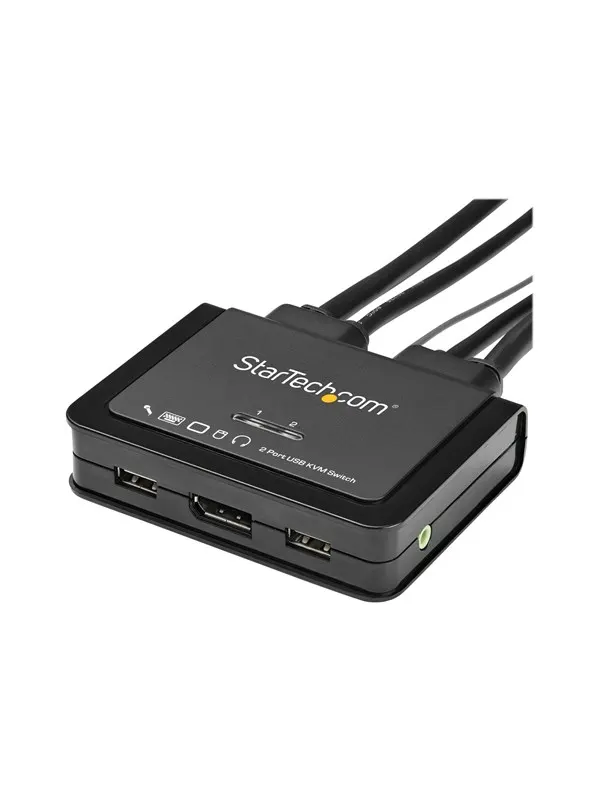 StarTech.com 2 Port USB 4K60Hz DisplayPort KVM Switch with Built-In Cables - KVM / audio switch - 2 ports