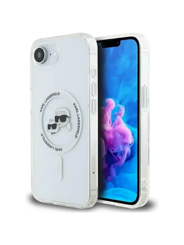 Karl Lagerfeld IML Metal Karl & Choupette Heads MagSafe iPhone 16e Case - White