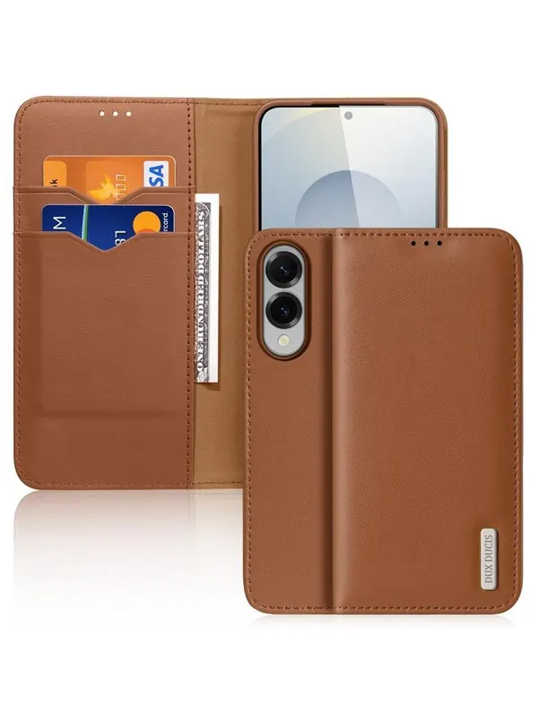 Dux Ducis Hivo Case for Samsung Galaxy S25 Edge with Flip and RFID Protection - Brown