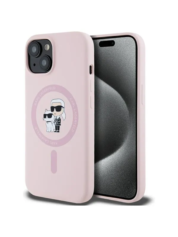 Karl Lagerfeld Silicone Karl&Choupette MagSafe iPhone 15 Case - Pink