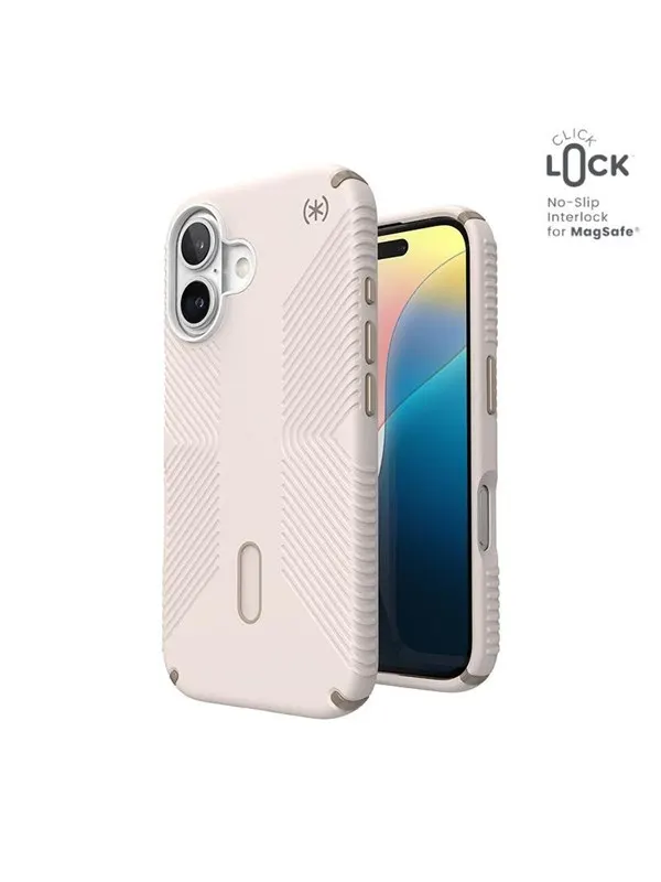 Speck Presidio2 Grip ClickLock &amp; MagSafe - iPhone 16 Case - Bleached Bone / Heirloom Gold / Hazel Brown